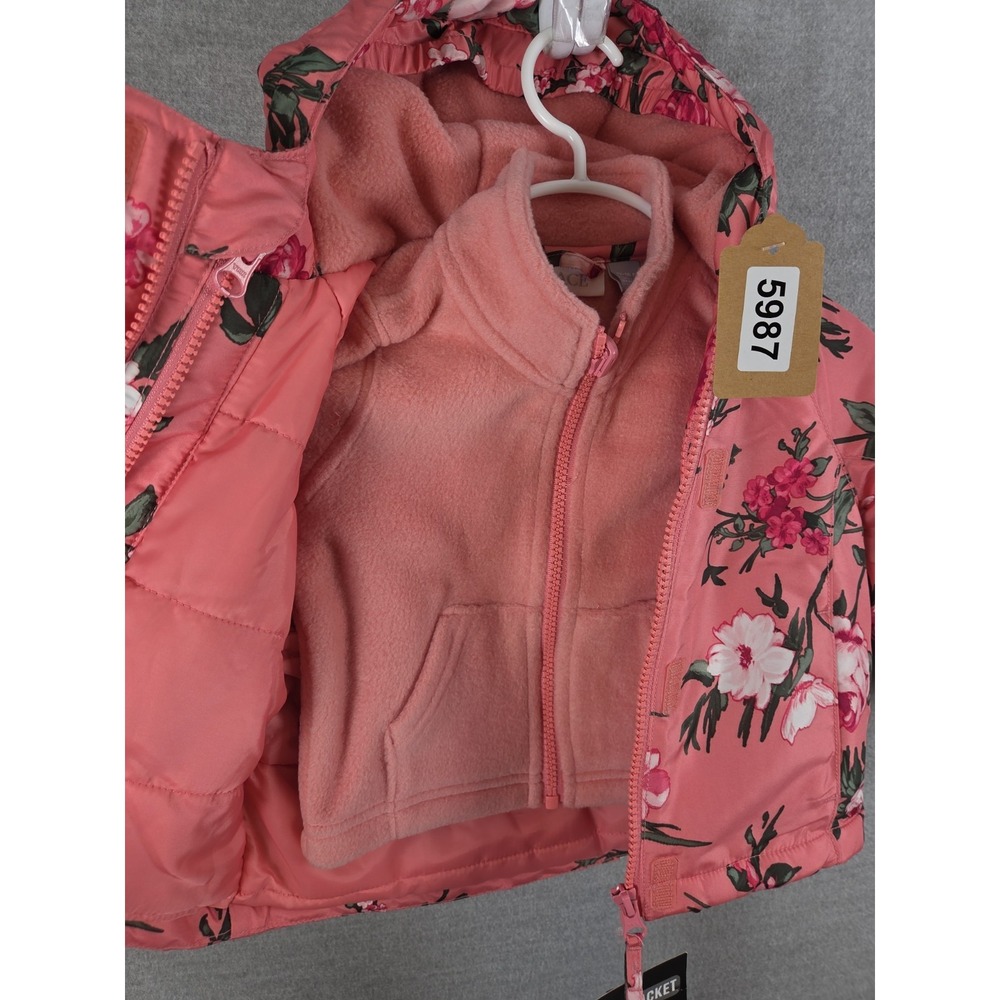 Childrens Place Girls 12-18 Mos Hooded Puffer Coat 3 in 1 Jacket Set Pink NEW - Picture 2 of 11
